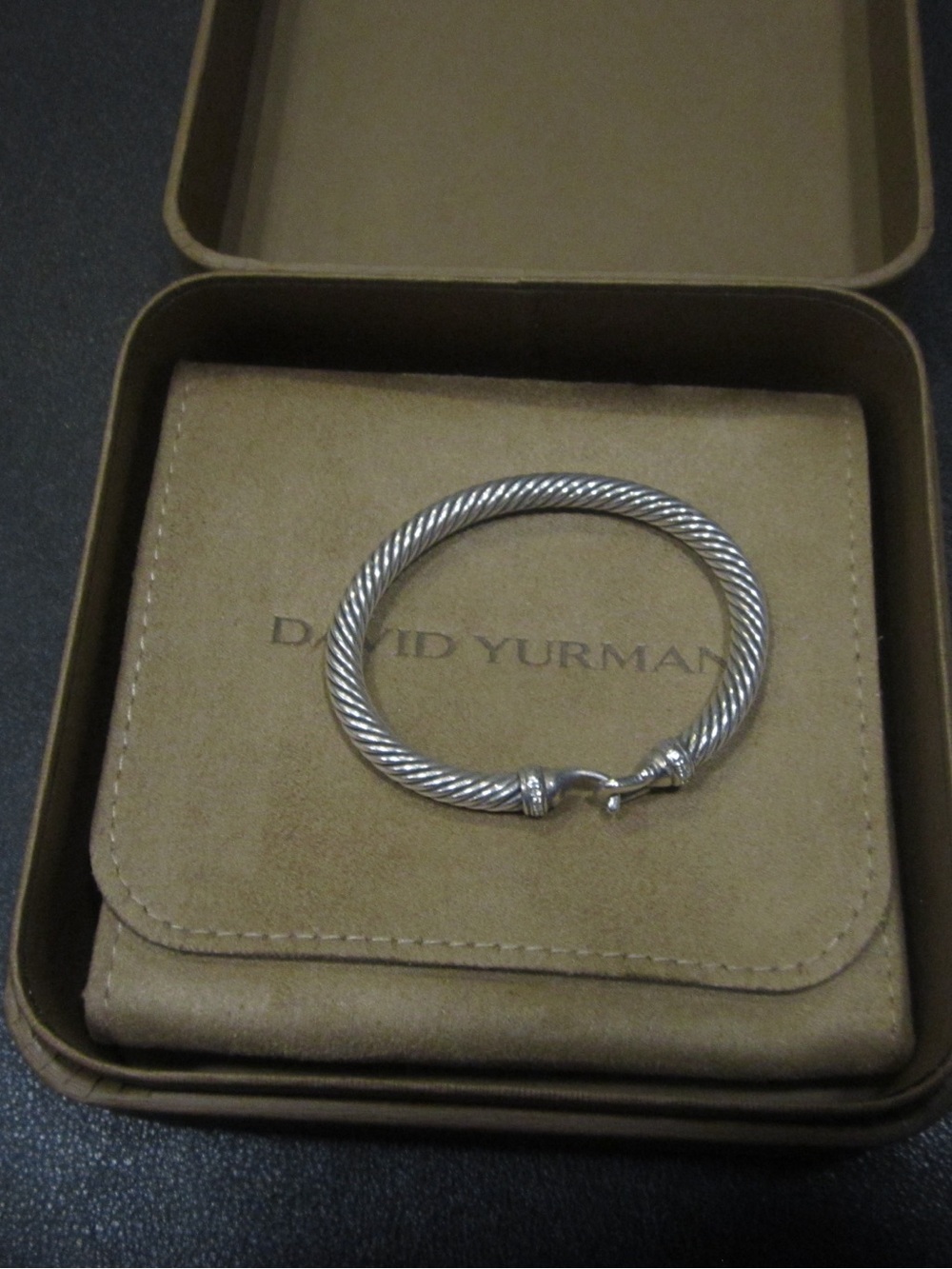 David Yurman Silver Twisted Cable Bracelet with Hook Clasp